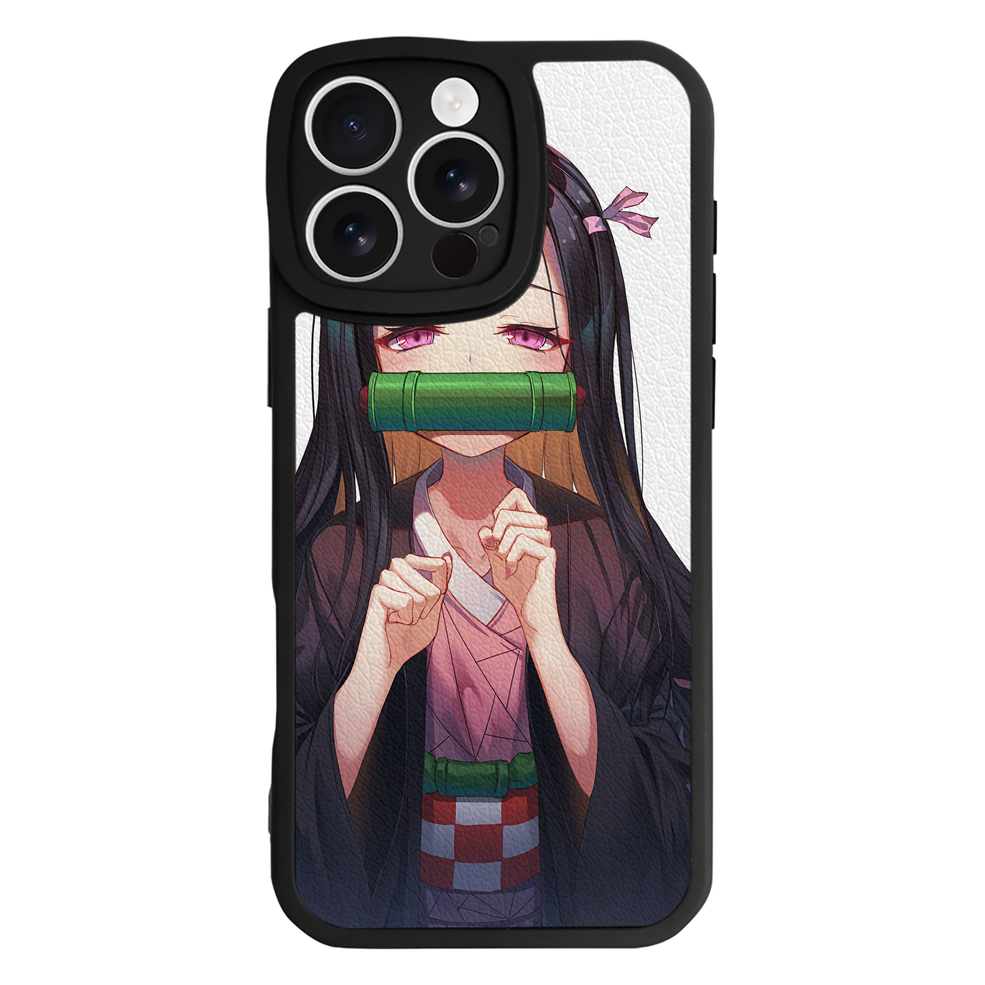 （画像用） 鬼滅の刃（きめつのやいば）竈門 禰󠄀豆子／かまど ねずこ Kamado Nezuko 【iPhone 16シリーズ対応】シリコンスマホケース（レザー調） 材質：シリコン